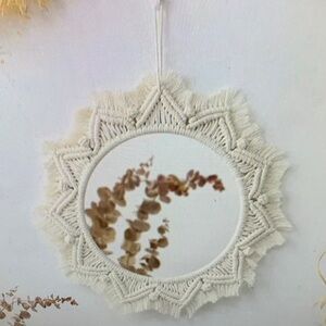 Macrame Hanging Wall Mirror - Boho Fringe Round Handmade Decorative Acrylic Mirr
